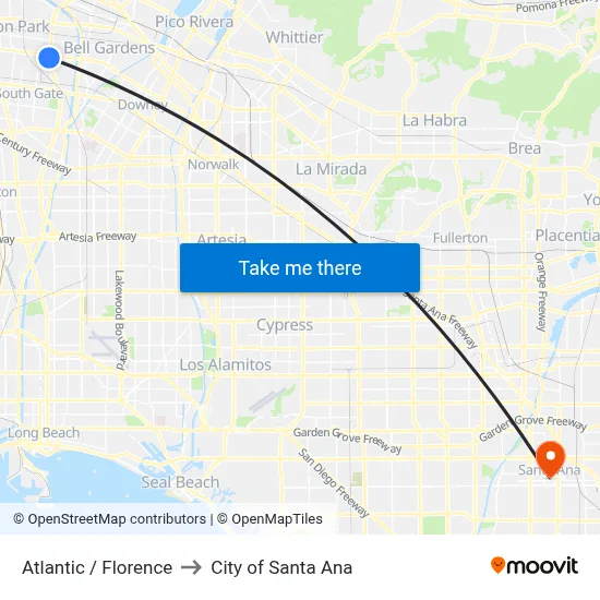 Atlantic / Florence to City of Santa Ana map