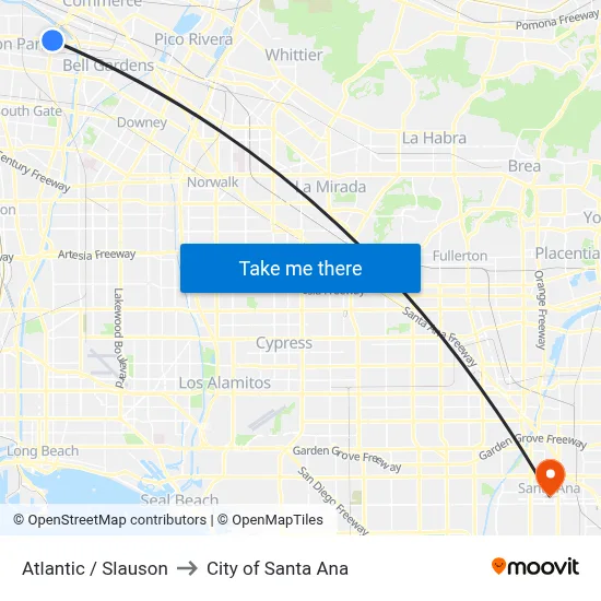 Atlantic / Slauson to City of Santa Ana map