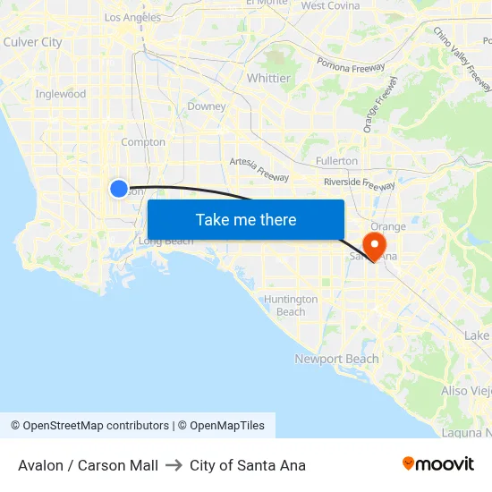 Avalon / Carson Mall to City of Santa Ana map