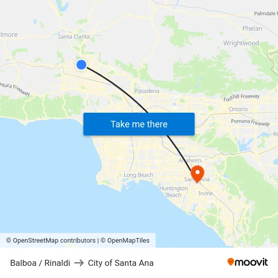 Balboa / Rinaldi to City of Santa Ana map