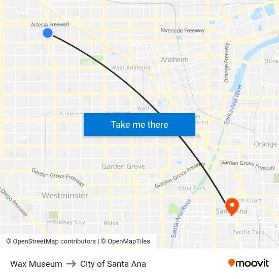 Wax Museum to City of Santa Ana map
