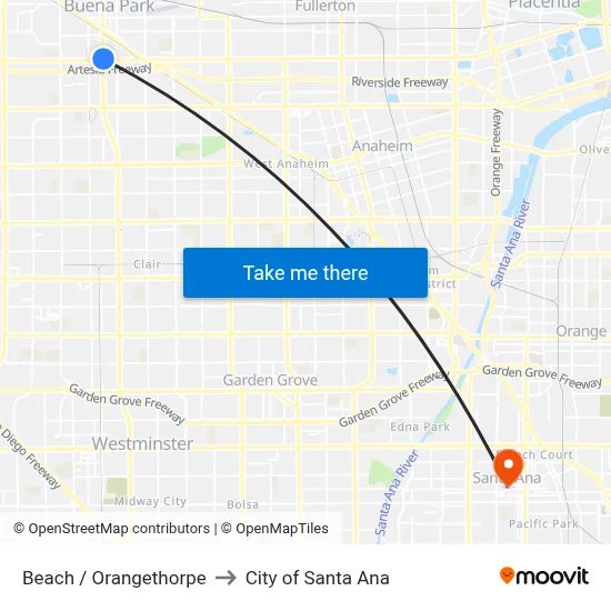 Beach / Orangethorpe to City of Santa Ana map