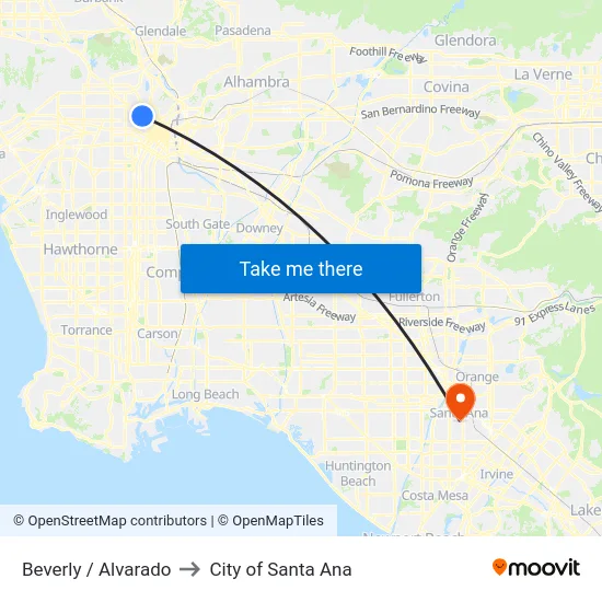 Beverly / Alvarado to City of Santa Ana map