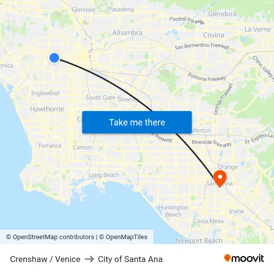 Crenshaw / Venice to City of Santa Ana map