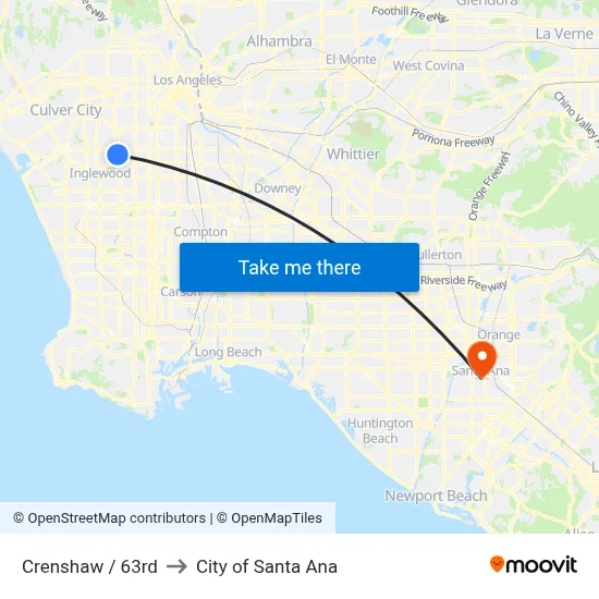 Crenshaw / 63rd to City of Santa Ana map
