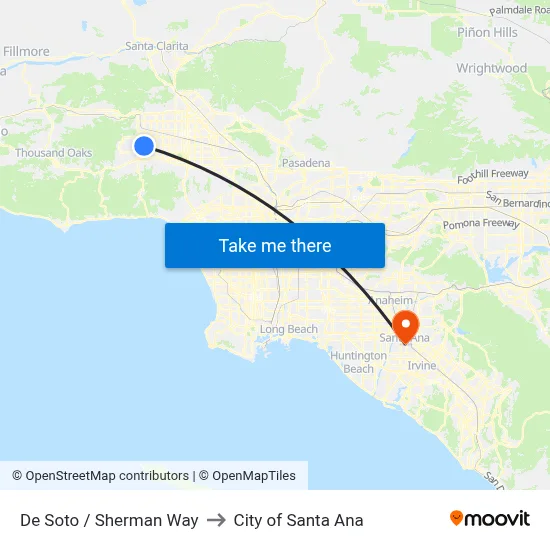 De Soto / Sherman Way to City of Santa Ana map
