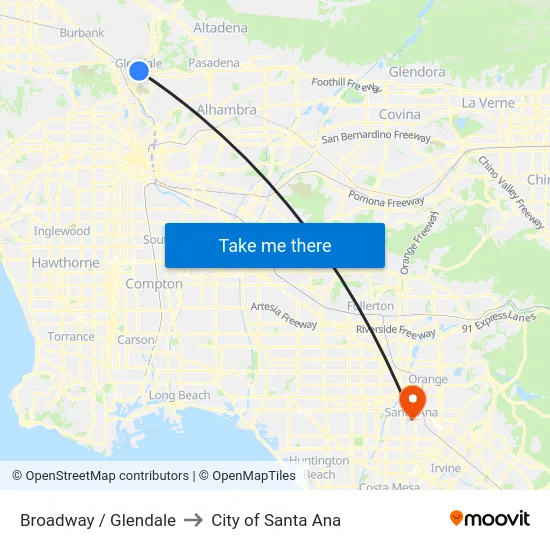 Broadway / Glendale to City of Santa Ana map