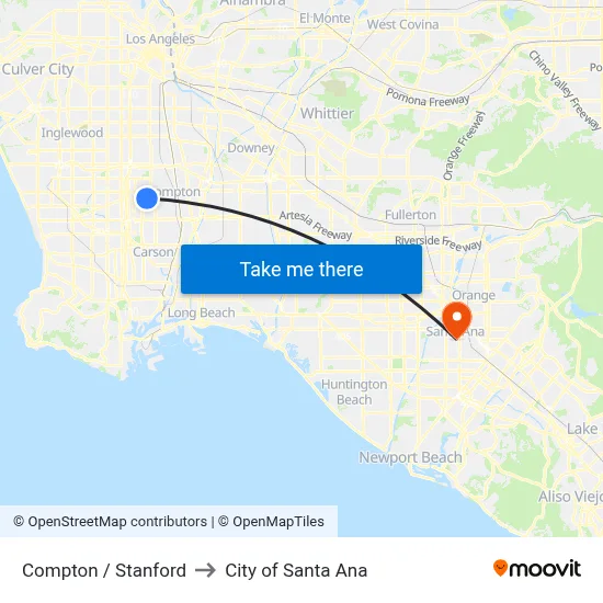 Compton / Stanford to City of Santa Ana map