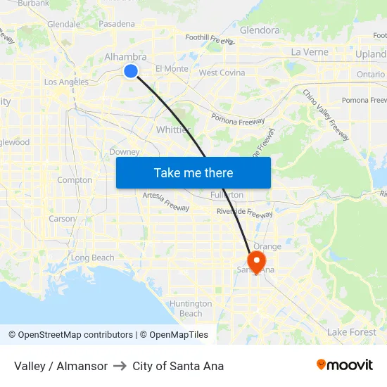 Valley / Almansor to City of Santa Ana map
