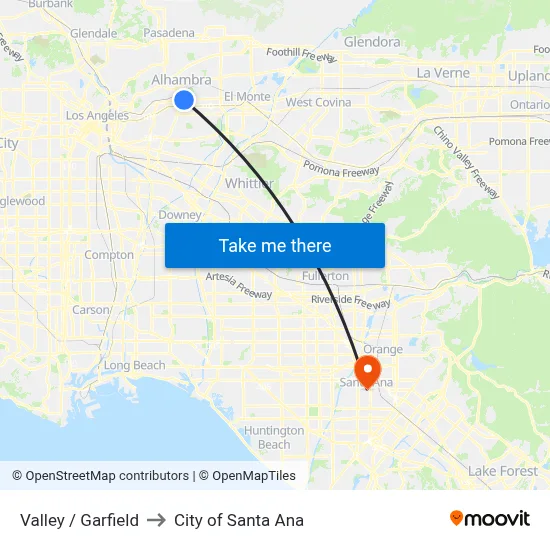 Valley / Garfield to City of Santa Ana map
