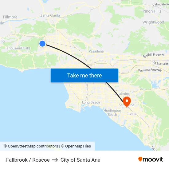 Fallbrook / Roscoe to City of Santa Ana map