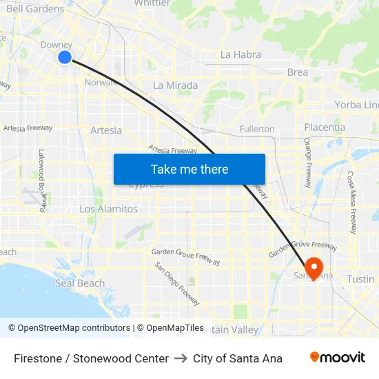 Firestone / Stonewood Center to City of Santa Ana map