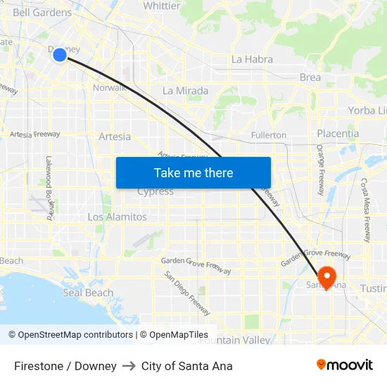 Firestone / Downey to City of Santa Ana map