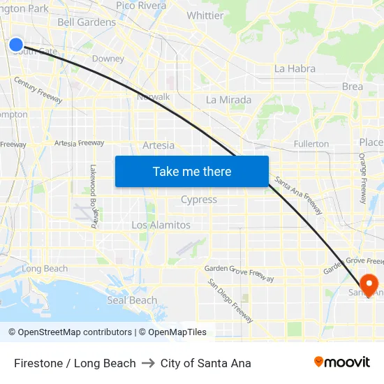Firestone / Long Beach to City of Santa Ana map