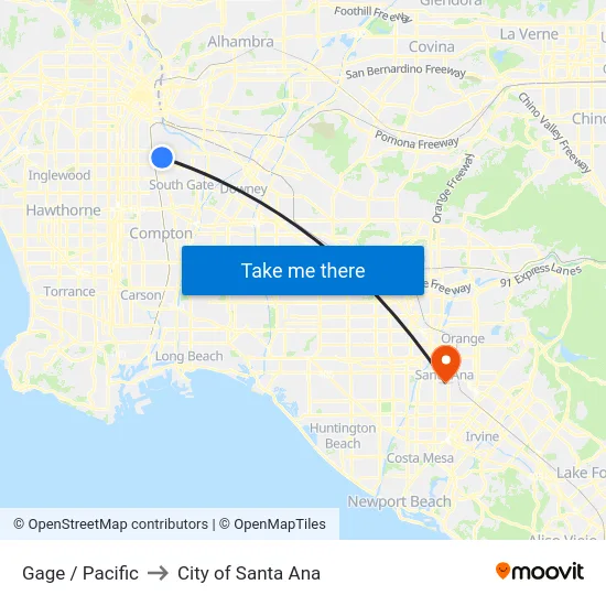 Gage / Pacific to City of Santa Ana map