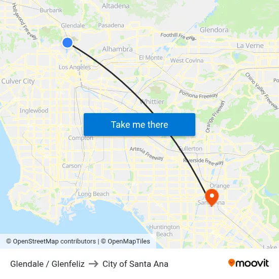 Glendale / Glenfeliz to City of Santa Ana map