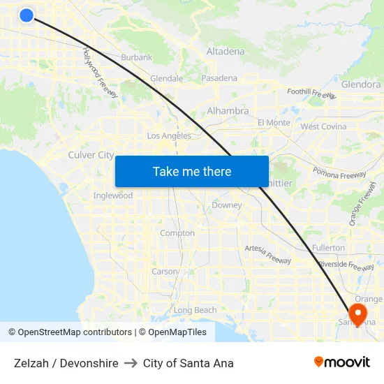 Zelzah / Devonshire to City of Santa Ana map