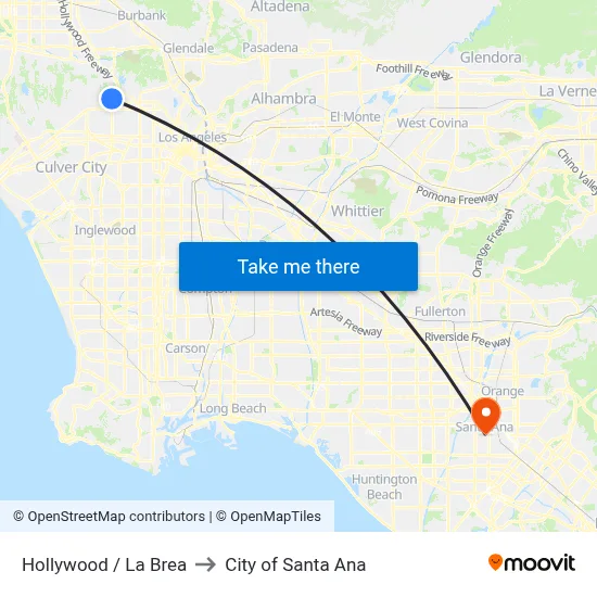 Hollywood / La Brea to City of Santa Ana map