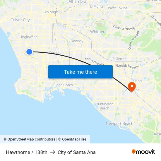 Hawthorne / 138th to City of Santa Ana map