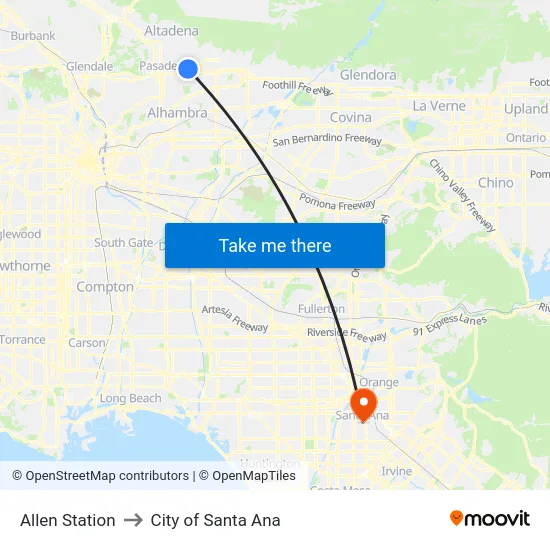 Allen Station to City of Santa Ana map