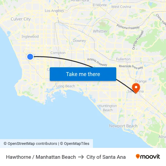 Hawthorne / Manhattan Beach to City of Santa Ana map