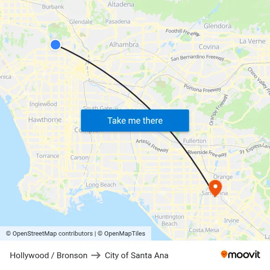 Hollywood / Bronson to City of Santa Ana map