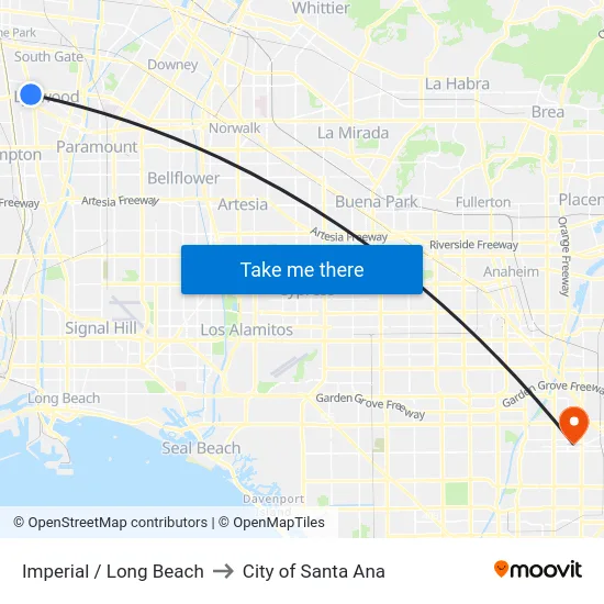 Imperial / Long Beach to City of Santa Ana map