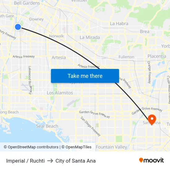 Imperial / Ruchti to City of Santa Ana map