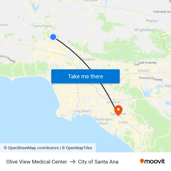Olive View Medical Center to City of Santa Ana map