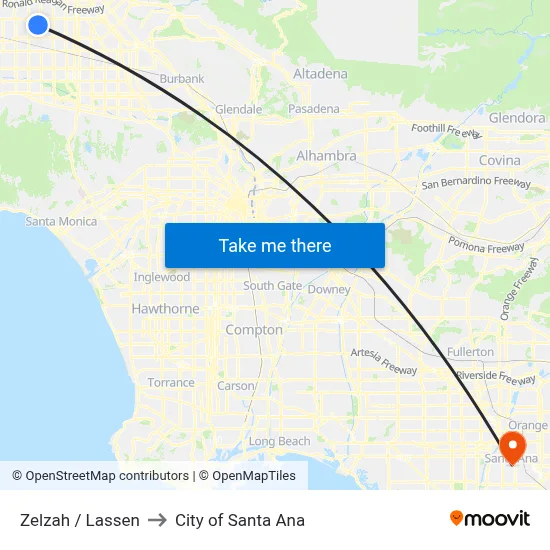 Zelzah / Lassen to City of Santa Ana map