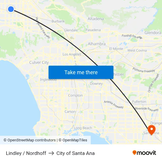 Lindley / Nordhoff to City of Santa Ana map