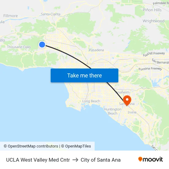 UCLA West Valley Med Cntr to City of Santa Ana map