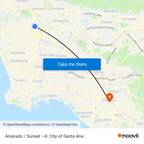 Alvarado / Sunset to City of Santa Ana map