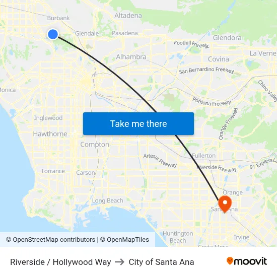 Riverside / Hollywood Way to City of Santa Ana map