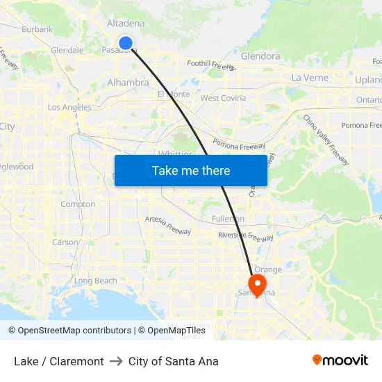 Lake / Claremont to City of Santa Ana map