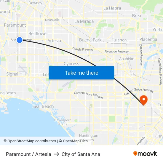 Paramount / Artesia to City of Santa Ana map