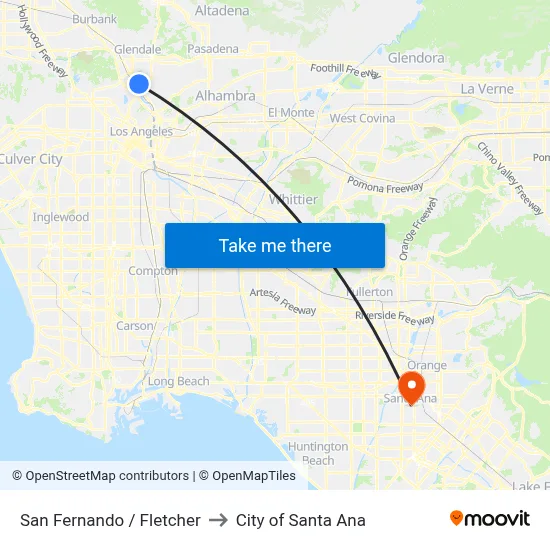 San Fernando / Fletcher to City of Santa Ana map