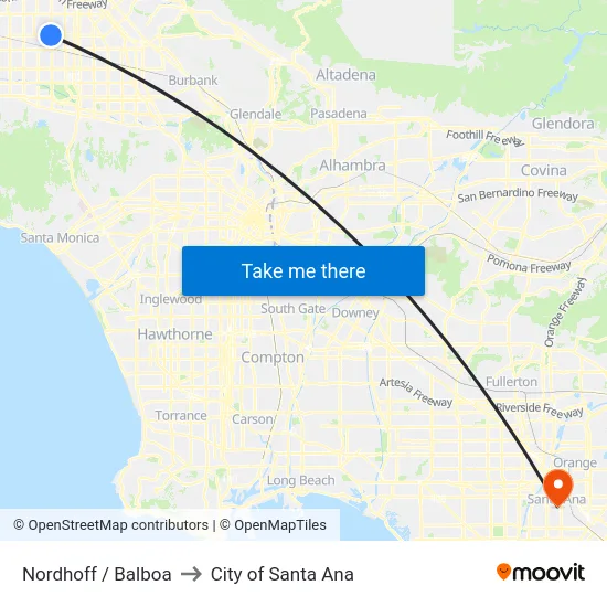 Nordhoff / Balboa to City of Santa Ana map
