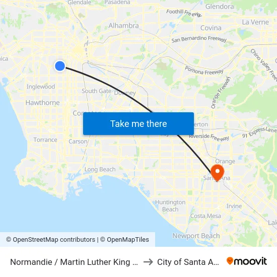 Normandie / Martin Luther King Jr to City of Santa Ana map
