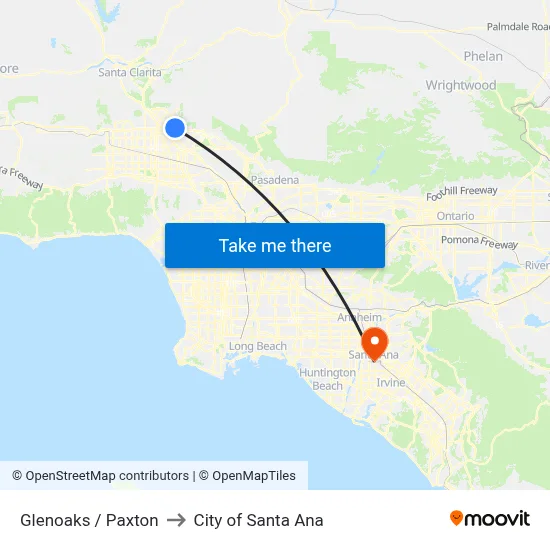 Glenoaks / Paxton to City of Santa Ana map