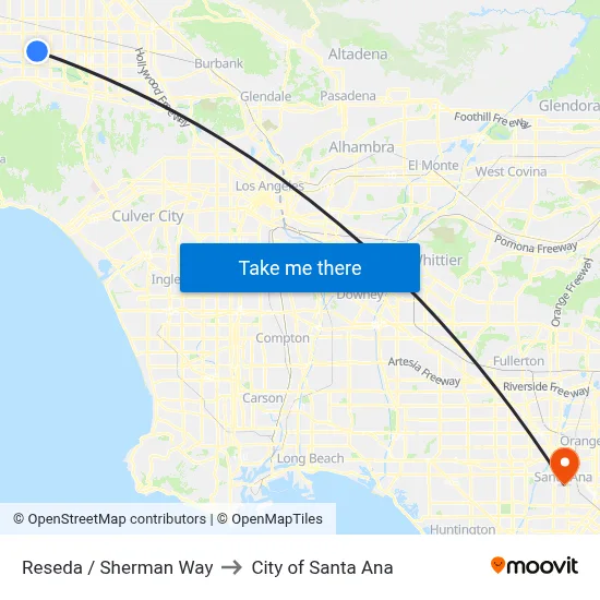 Reseda / Sherman Way to City of Santa Ana map
