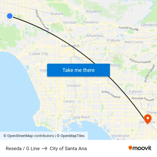 Reseda / G Line to City of Santa Ana map