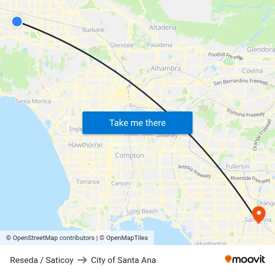 Reseda / Saticoy to City of Santa Ana map