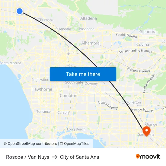Roscoe / Van Nuys to City of Santa Ana map