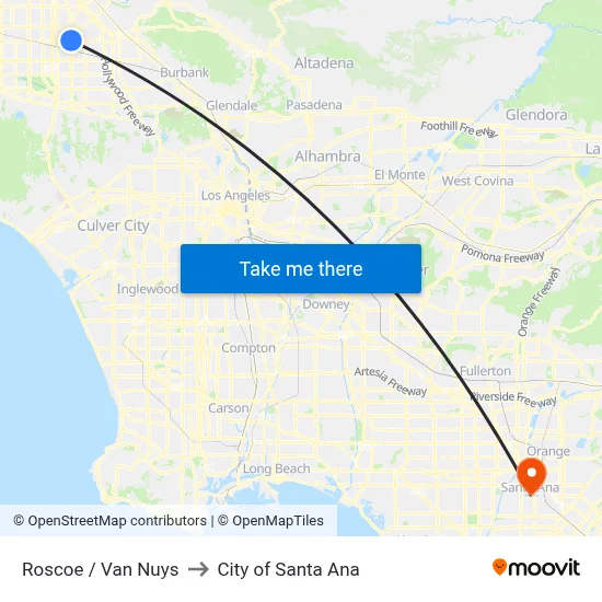 Roscoe / Van Nuys to City of Santa Ana map