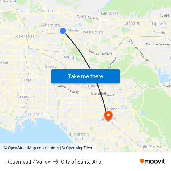 Rosemead / Valley to City of Santa Ana map