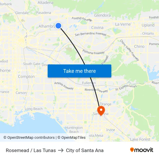 Rosemead / Las Tunas to City of Santa Ana map