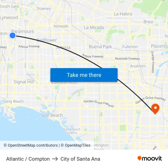 Atlantic / Compton to City of Santa Ana map