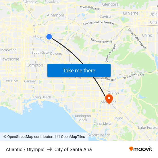 Atlantic / Olympic to City of Santa Ana map