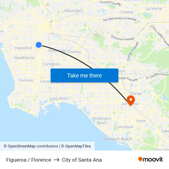 Figueroa / Florence to City of Santa Ana map